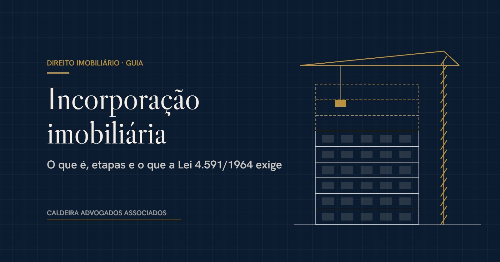 Ilustração de prédio em construção com guindaste ao lado do título Incorporação imobiliária
